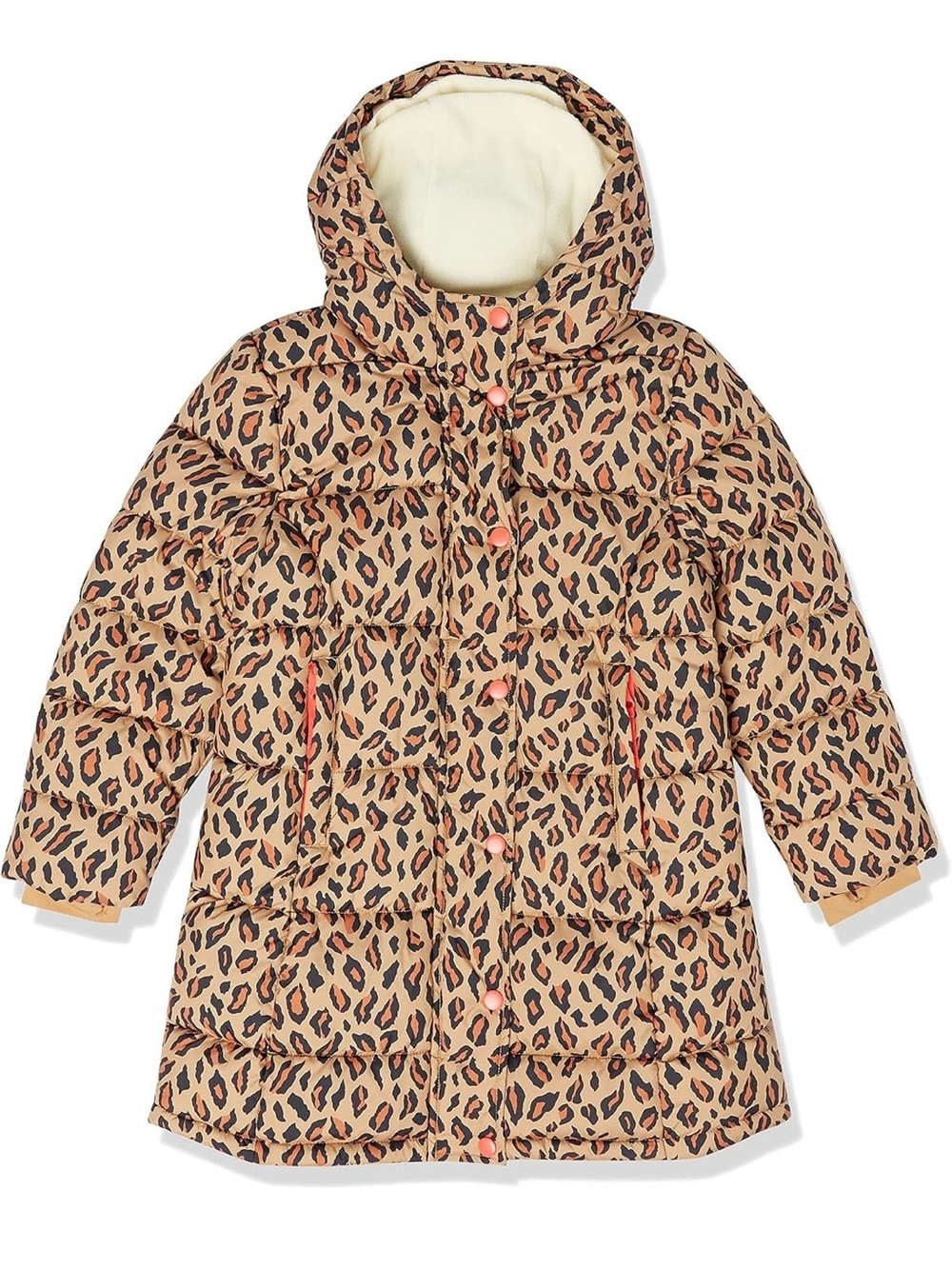 NWT Amazon Essentials Girl Long Heavyweight Hooded Puffer Jacket Leopard M